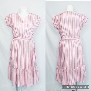 52seven Striped Midi Dress With Ruffle Hem Stretch Waist Pink